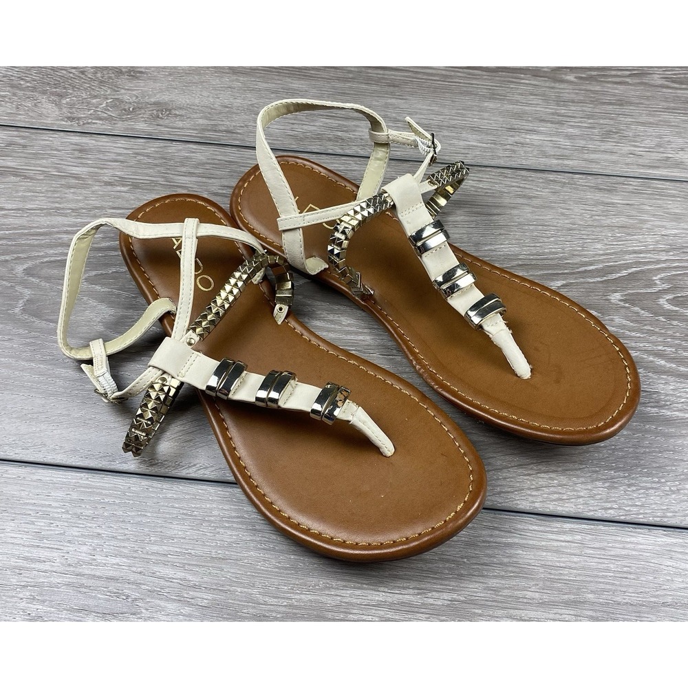 Aldo Women's Flat‎ Thong Sandals Embellished White Size 9